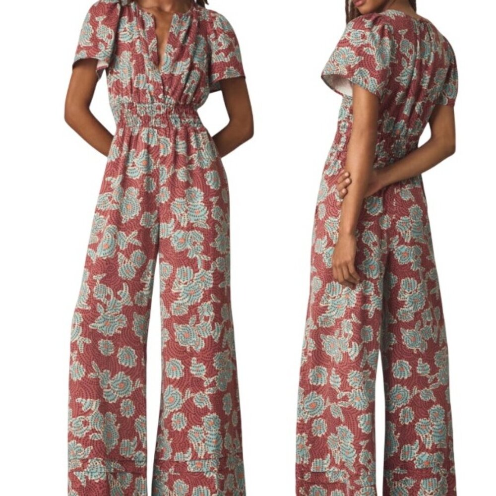 Anthropologie  Womens SMALL Somerset Floral Jumpsuit Dusky Pink Pockets Boho$178 - Picture 13 of 16